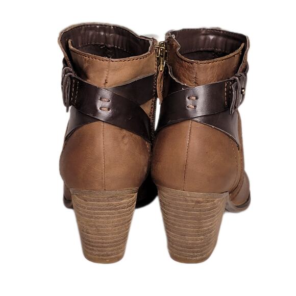 Franko Sarto "Dotty" Brown Leather Chunky Stacked Heel Ankle Bootie sz 6 - Picture 4 of 8